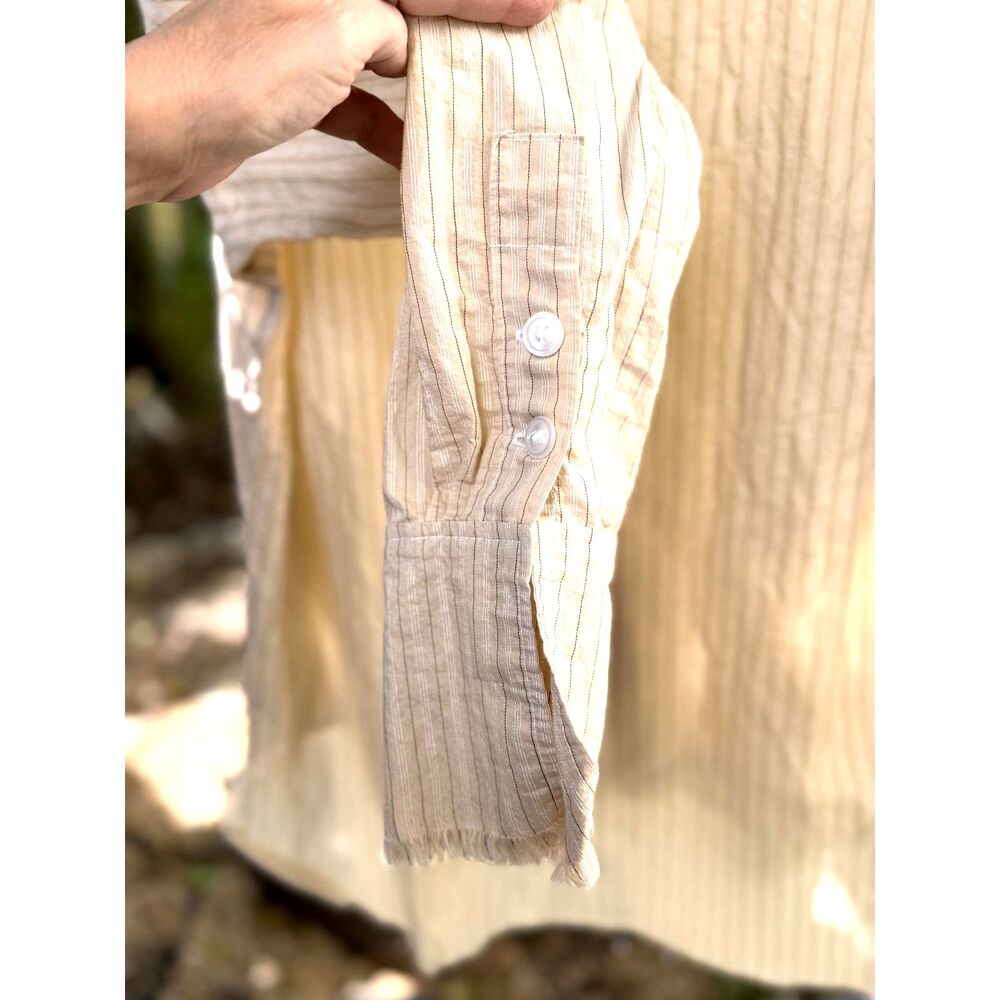 Greg Lauren Studio Ivory B&W Stripe LS Buttn Down Raw Hem Shirt Size GL 3 = US L - Picture 4 of 8